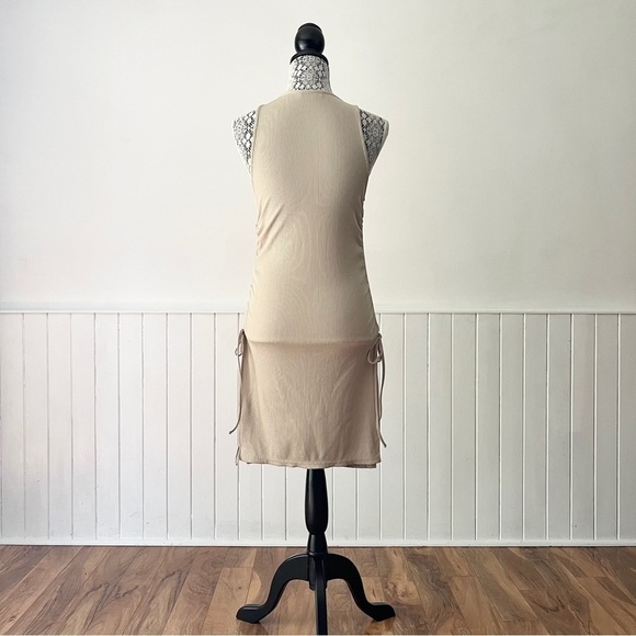 Zara Tan Ribbed Knit Ruched Drawstring Bodycon Dress Size S - Picture 9 of 15